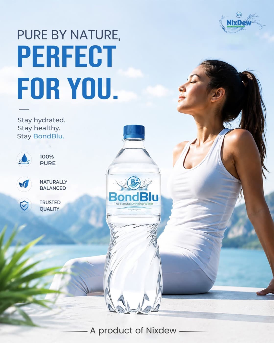 BondBlu lifestyle post with a woman by the water