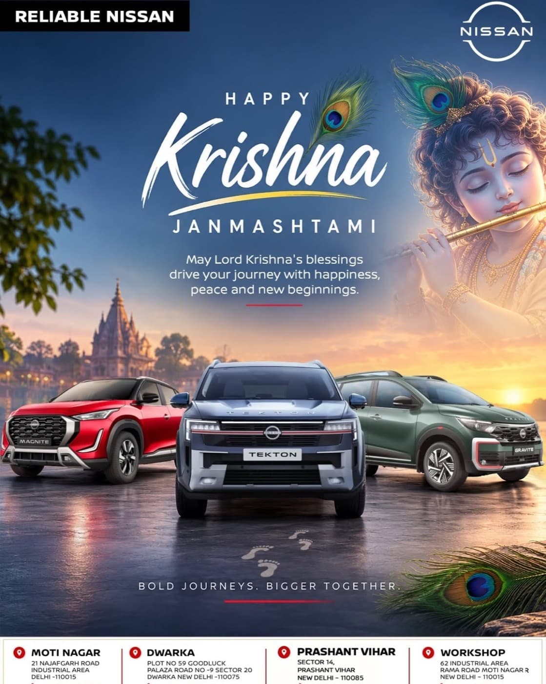 Reliable Nissan Janmashtami greeting with the range