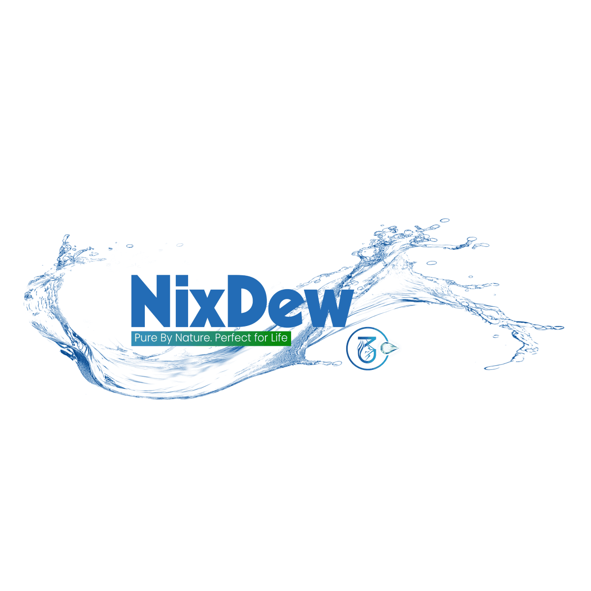 NixDew logo over a splash of water