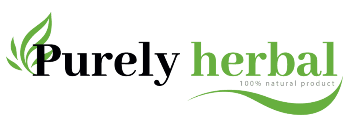 Purely Herbal wordmark with a leaf