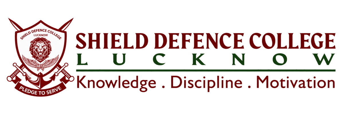Shield Defence College crest with a lion and crossed swords