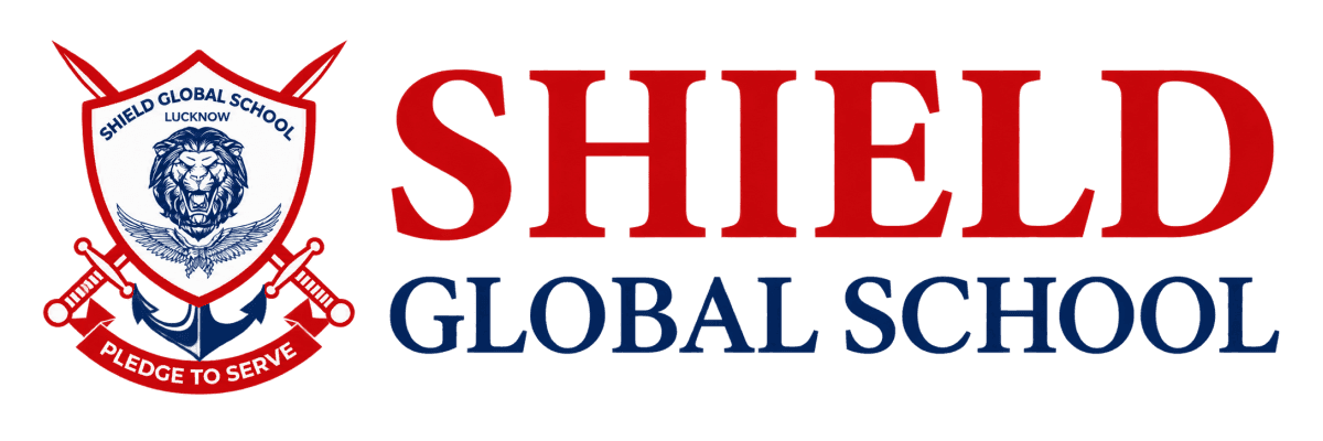 Shield Global School crest and two-line wordmark