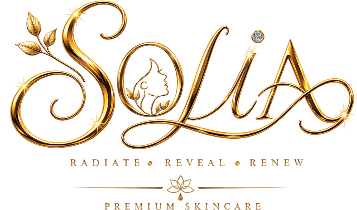 Solia gold script logo for premium skincare